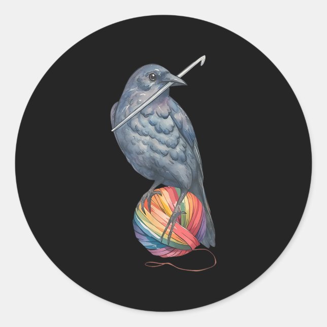 Pegatina Redonda Crochet Crow Yam Crocheter Knitus Crocheting Lov (Anverso)