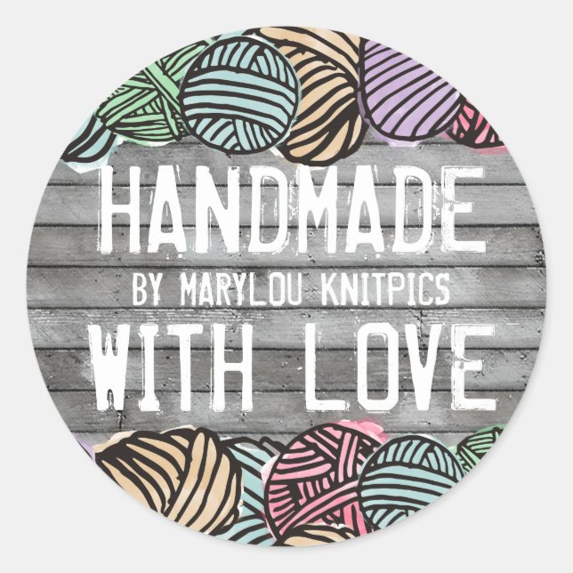 Pegatina Redonda Crochet de punto de hilo acuático de Doodle (Anverso)