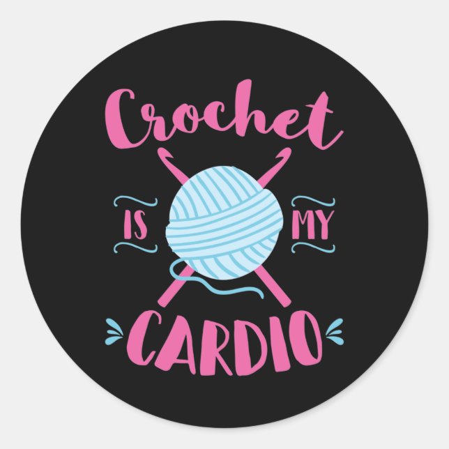 Pegatina Redonda Crochet es mi amante del crochet cardio (Anverso)