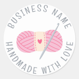 Pegatina Redonda Crochet Handmade Personalizado Business Name