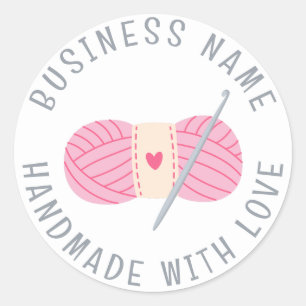 Pegatina Redonda Crochet Handmade Personalizado Business Name