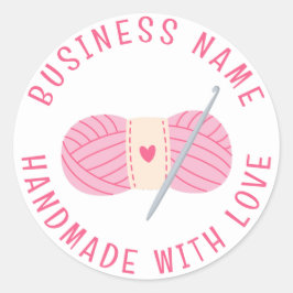 Pegatina Redonda Crochet Handmade Personalizado Business Name