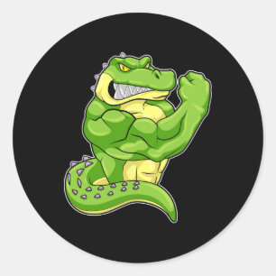 Pegatina Redonda Crocodile Bodybuilder Deportes de Construcción de 