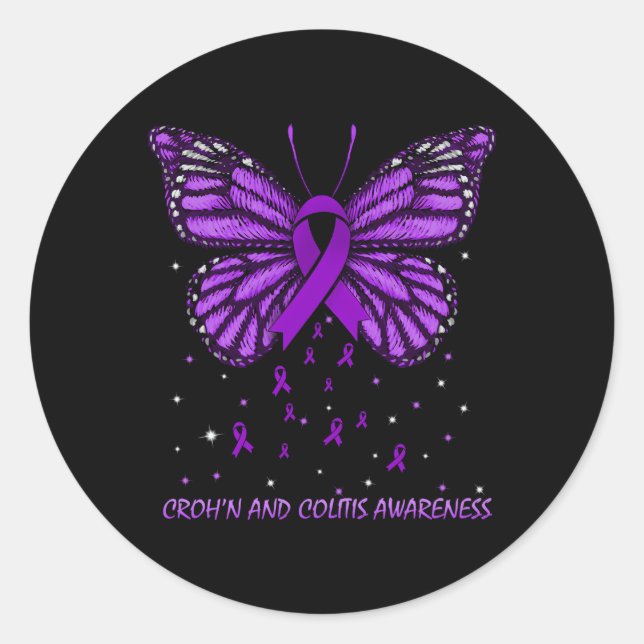 Pegatina Redonda Croh'N Y Colitis Awareness Butfly (Anverso)