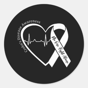 Pegatina Redonda Crohns Disease Heart Support Purple Ribbon