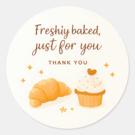 Pegatina Redonda Croissant Cupcake Sparkle Bakery Thank You Sticker