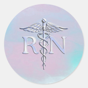 Pegatina Redonda Cromado como RN Caduceus en estilo perla madre