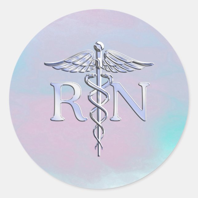 Pegatina Redonda Cromado como RN Caduceus en estilo perla madre (Anverso)
