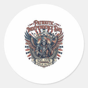 Pegatina Redonda Cromado Patriótico Segador Patriota Oscuro Esquele