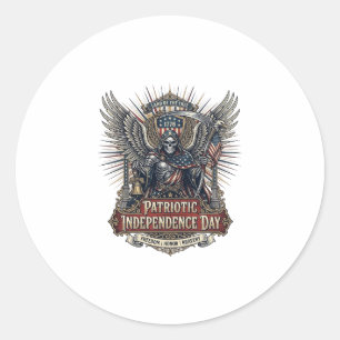 Pegatina Redonda Cromado Patriótico Segador Patriota Oscuro Esquele