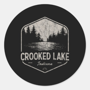 Pegatina Redonda Crooked Lake Indiana al aire libre Vintage
