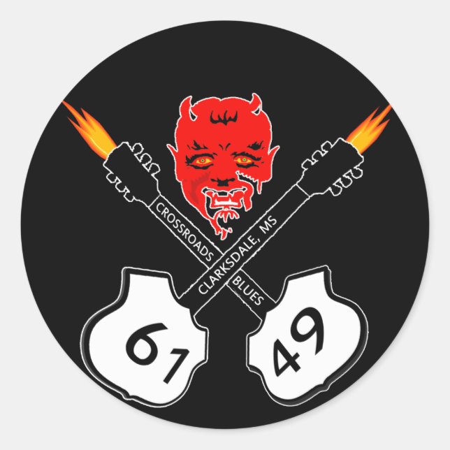 Pegatina Redonda Crossroads Blues Devil Sticker (Anverso)
