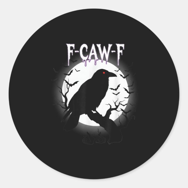Pegatina Redonda Crow gótico F-caw-f Moon Halloween Tee (Anverso)