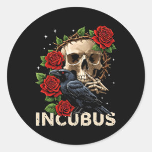 Pegatina Redonda Crow Incubus Flor de Cráneo Izquierdo Vestido de H