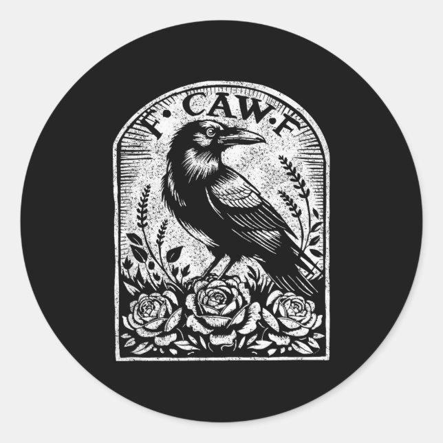 Pegatina Redonda Crow Raven F Caw F  (Anverso)
