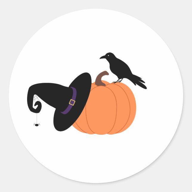 Pegatina Redonda Crow y calabaza (Anverso)
