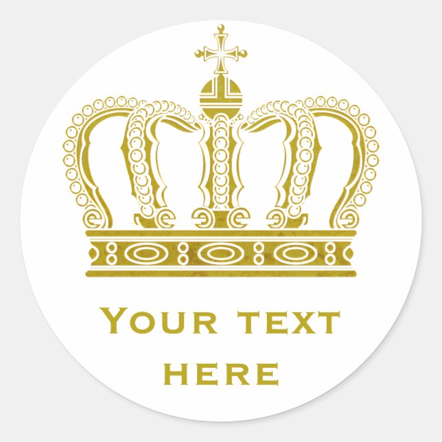 Pegatina Redonda Crown dorado + tu texto (Anverso)