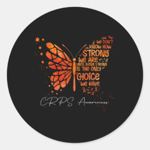 Pegatina Redonda Crps Mariposa Naranja Ribbon Crps Conciencia