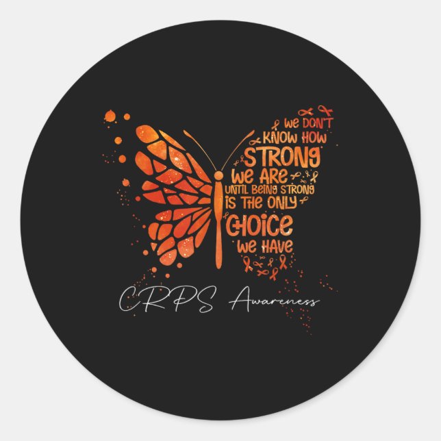 Pegatina Redonda Crps Mariposa Naranja Ribbon Crps Conciencia (Anverso)