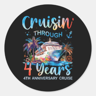 Pegatina Redonda Crucero a través de 4 años 4º Aniversario Crucero