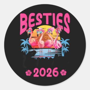 Pegatina Redonda Crucero de Amigas 2026 Flamingo Verano Mejor Amiga