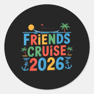 Pegatina Redonda Crucero de amigos 2026 Viaje de vacaciones grupale