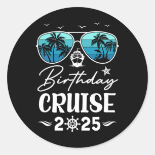 Pegatina Redonda Crucero de Cumpleaños 2025 Fiesta Vacaciones Squad