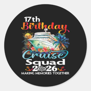 Pegatina Redonda Crucero de cumpleaños número 17 amigos familia vac