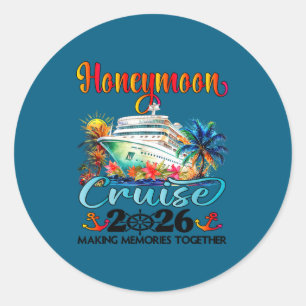 Pegatina Redonda Crucero de luna de miel 2026 Recién casados
