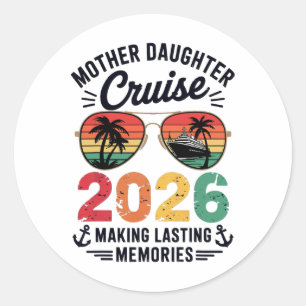Pegatina Redonda Crucero de Madre e Hija Vacaciones 2026 Viaje a Ju