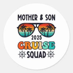 Pegatina Redonda Crucero de madre e hijo 2025 vacaciones familia co