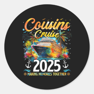 Pegatina Redonda Crucero de primos 2025 Crucero Vacaciones de veran