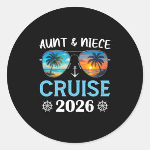 Pegatina Redonda Crucero de Tía y Sobrina 2026 Grupo Familiar Ropa 