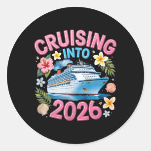 Pegatina Redonda Crucero divertido hacia 2026 Vacaciones en crucero