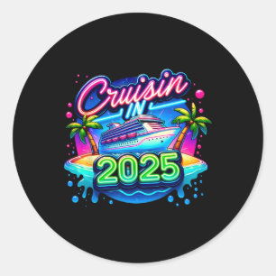 Pegatina Redonda Crucero en 2025 Viaje de Crucero Vacaciones de Ver