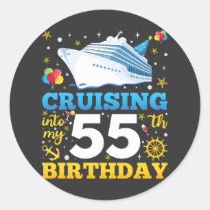 Pegatina Redonda Crucero en mi fiesta de cumpleaños 55