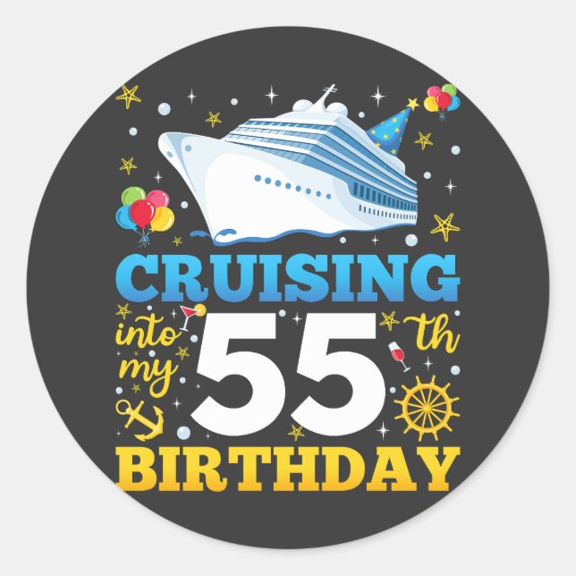 Pegatina Redonda Crucero en mi fiesta de cumpleaños 55 (Anverso)