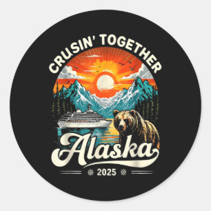 Pegatina Redonda Crucero Familiar Alaska 2025 Crucero Viaje Familia