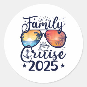 Pegatina Redonda Crucero Familiar Vacaciones de Verano 2025 Familia
