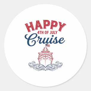 Pegatina Redonda Crucero Feliz 4 de Julio Diseño Patriótico de Barc