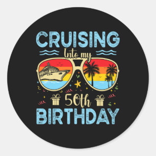Pegatina Redonda Crucero hacia mi cumpleaños 50 - Crucero de cumple