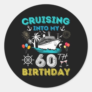 Pegatina Redonda Crucero hacia mi cumpleaños 60 Crucero 60 años