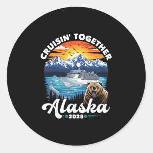 Pegatina Redonda Crucero por Alaska 2025 Familia Amigos Grupo Alask