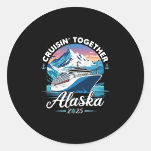 Pegatina Redonda Crucero por Alaska 2025 Familia Amigos Grupo Ma de