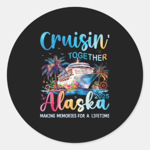 Pegatina Redonda Crucero por Alaska 2025 Vacaciones de crucero fami