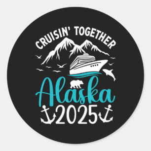 Pegatina Redonda Crucero por Alaska 2025 Vacaciones de Viaje Amigos