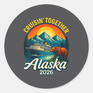 Pegatina Redonda Crucero por Alaska 2026 Cruisin Together Familia C