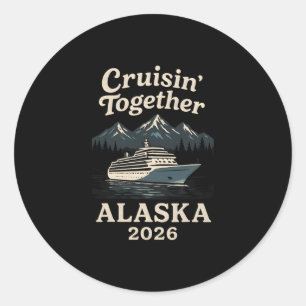 Pegatina Redonda Crucero por Alaska juntos 2026 Vacaciones Fami