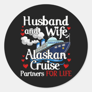 Pegatina Redonda Crucero por Alaska pareja de esposos maridos espos