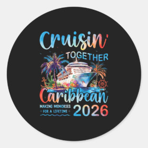 Pegatina Redonda Crucero por el Caribe 2026 Vacaciones Familiares C